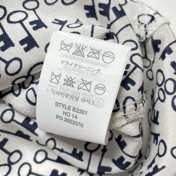 J.CREW 100% Silk Blouse In Key Print White Size 0 Sz Small Club Collar Classic - Picture 9 of 11